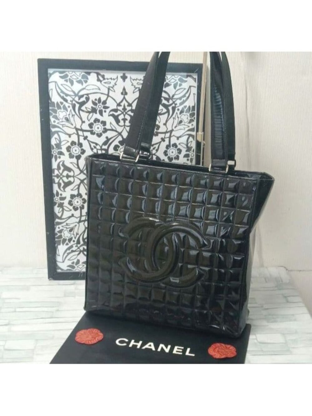 Chanel Choco Bar Tote Enamel CC Logo Black